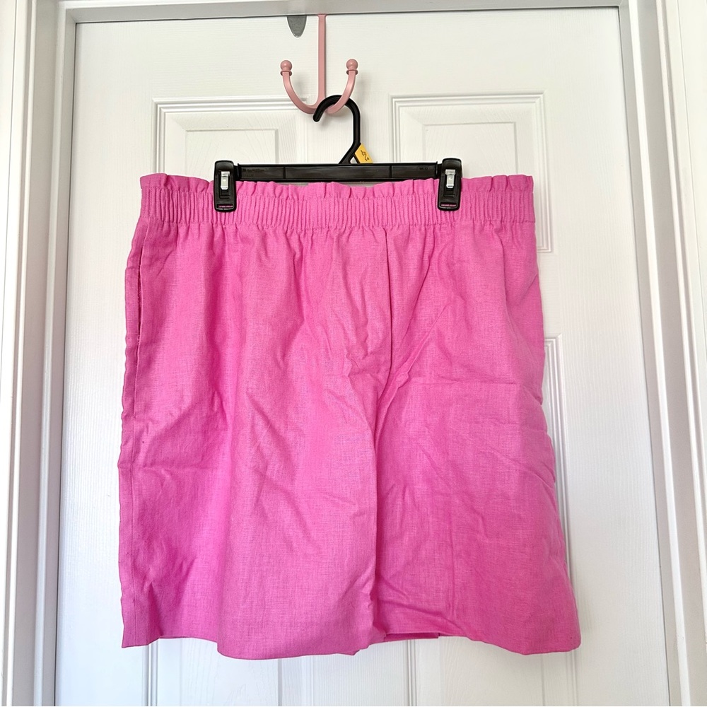 J Crew Factory Orchid Pink Linen Paperbag Pencil Skirt Pockets Brand New Size 16
